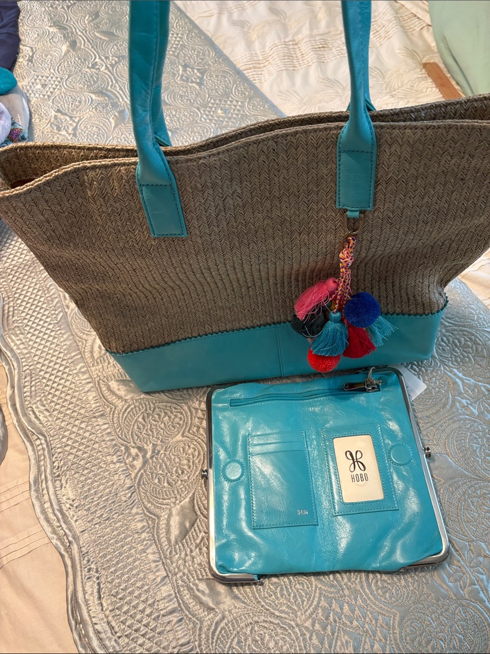 HOBO Turquoise Leather Wristlet Clutch Wallet with Card Slots & Purse